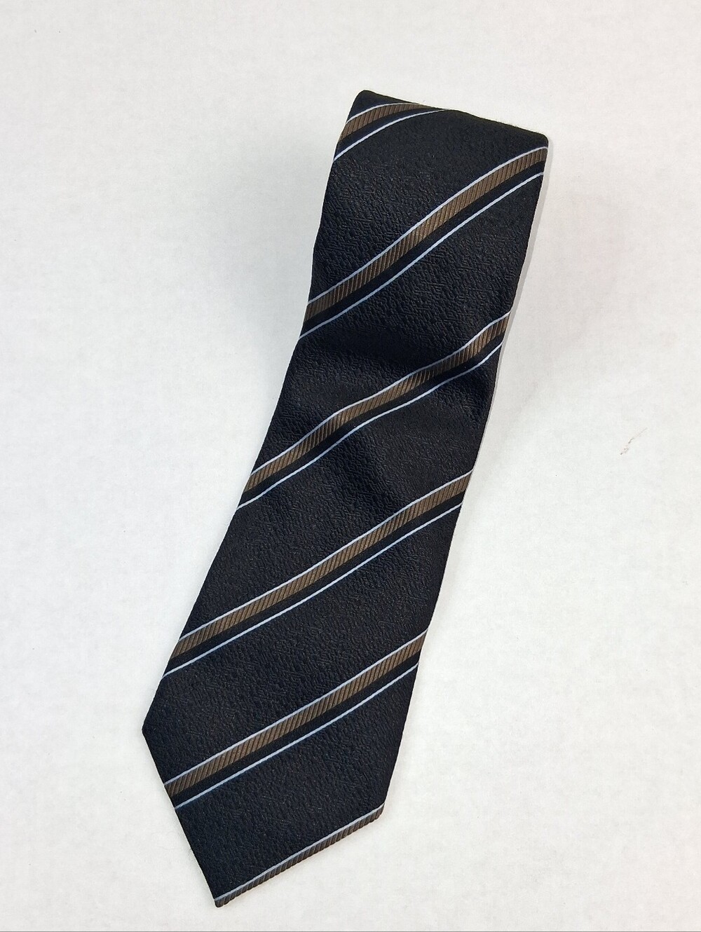 Ermenegildo Zegna Chocolate Brown Tan Stripe 100% Silk Necktie